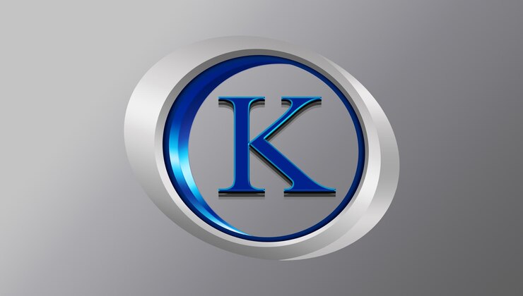 PSD a silver and blue logo that says k