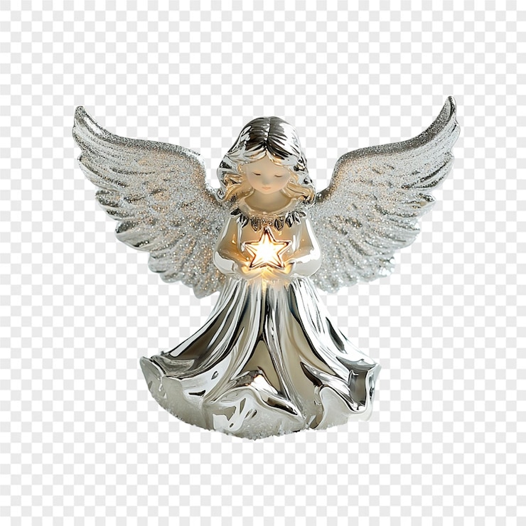 PSD a silver metal object with an angel on it