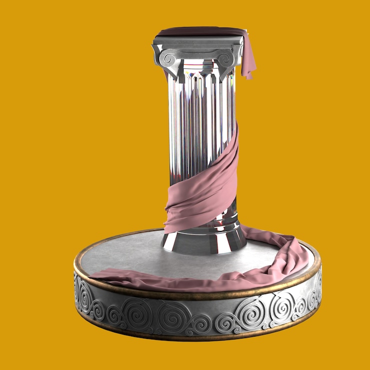 PSD a silver trophy with a pink cloth on it