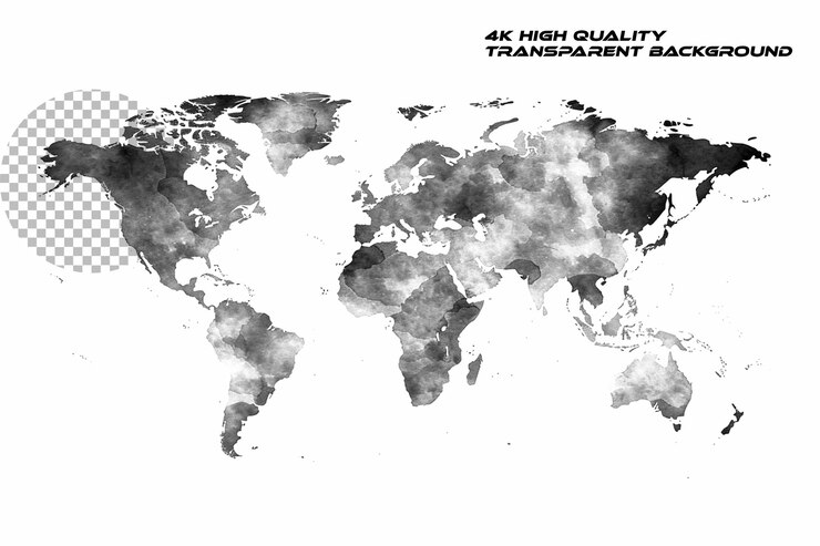 PSD a simple minimalistic black and white watercolor world m on transparent background