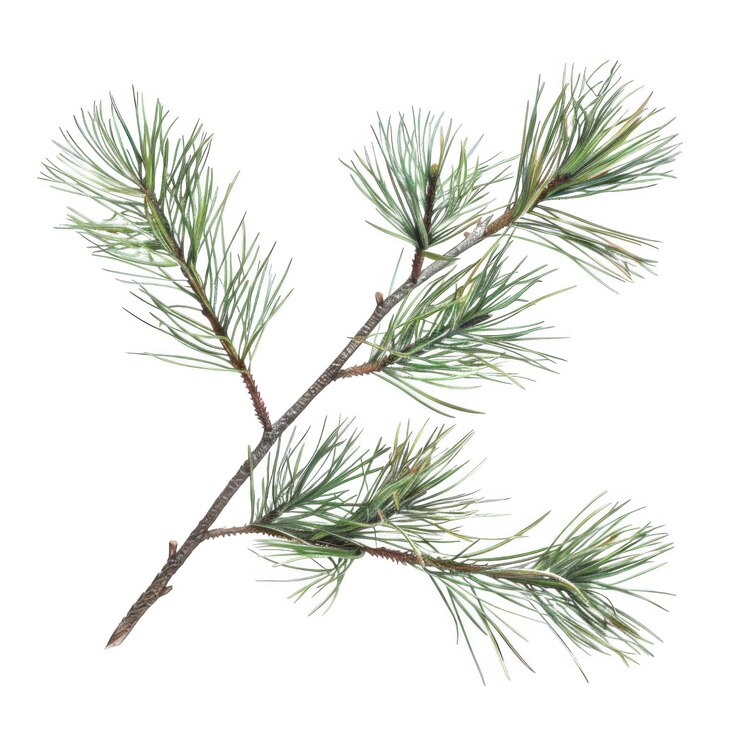 PSD a single branch of pine needles with green and brown tones