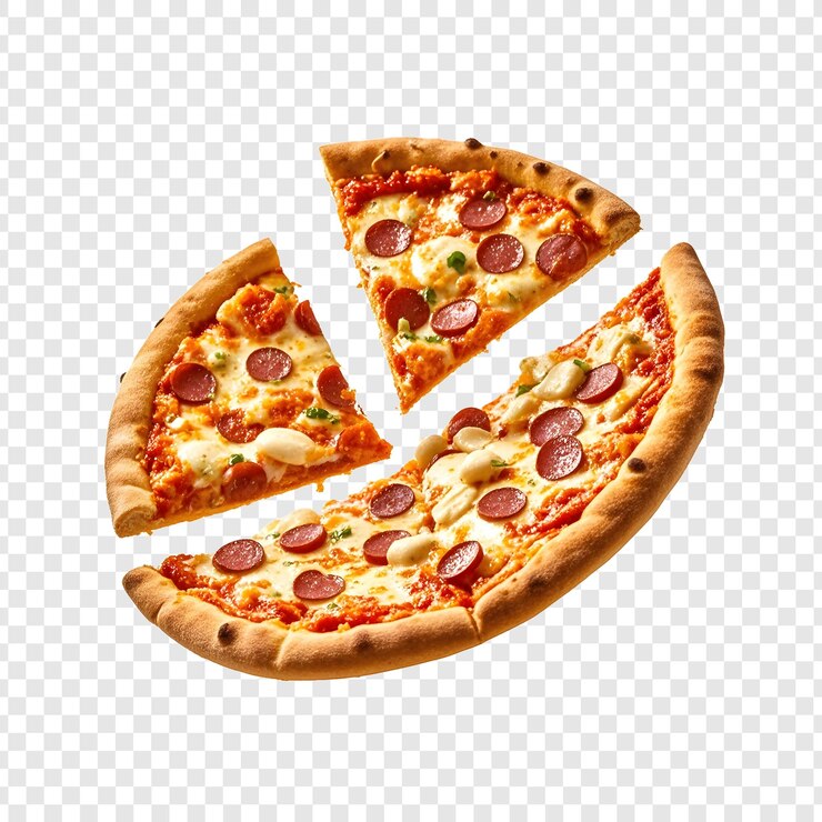 a slice of pizza with pepperoni on a transparent background