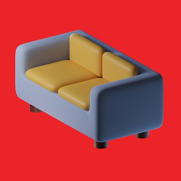 A small blue and yellow couch with a yellow cushion.
