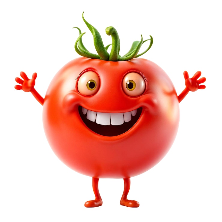 PSD a smiling tomato with a face that says tomato