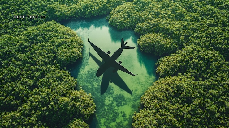 PSD a sombra de um avião refletida numa lagoa da selva