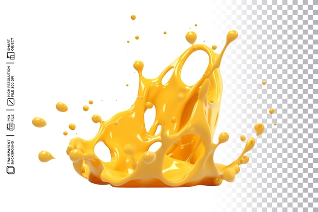 A splash of yellow cheese juice on a transparent background