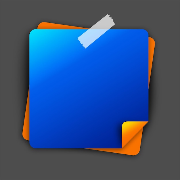 A stack of blue and orange sticky notes with tape perfect for reminders and memos