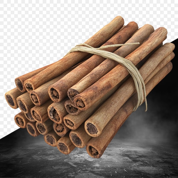a stack of cinnamon sticks with a string tied around the bottom