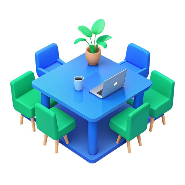 a table with a laptop and a plant on it