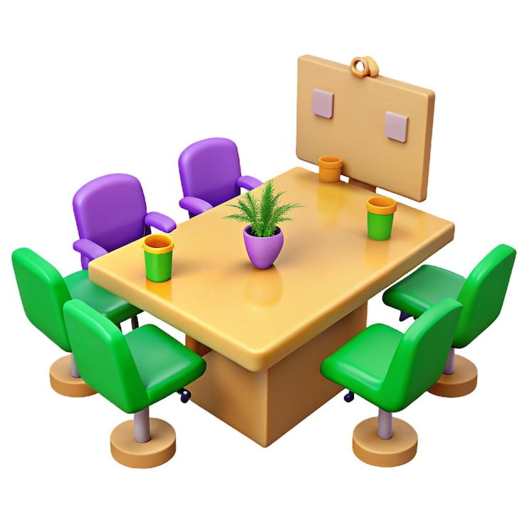 PSD a table with chairs and a plant on it
