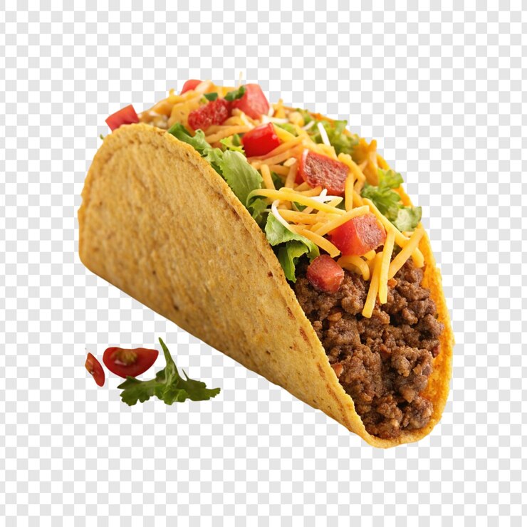 A taco with chili and chili on a white background