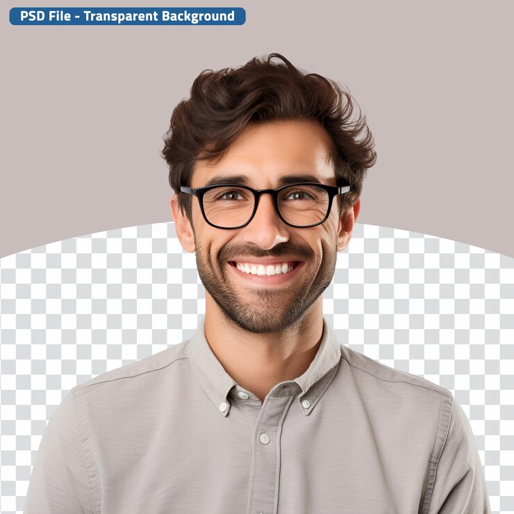 PSD a teacher mans portrait featuring happy smiles and glasses