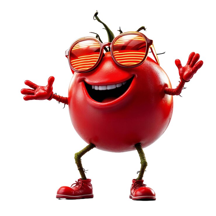 PSD a tomato made by a character that has the word tomato on it