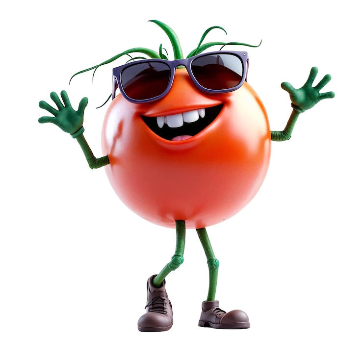 PSD a tomato with a face on it that says tomato on it