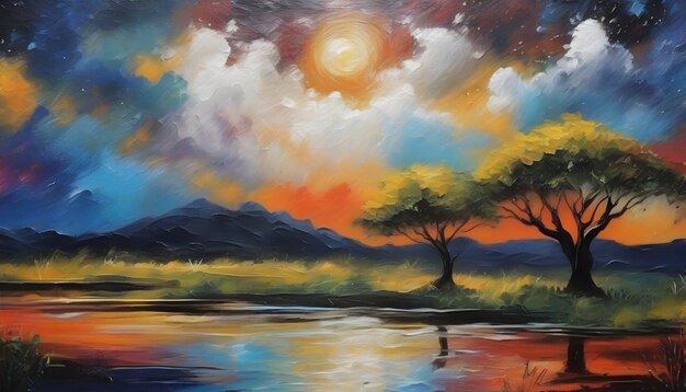 PSD a tranquil african landscape abstract art