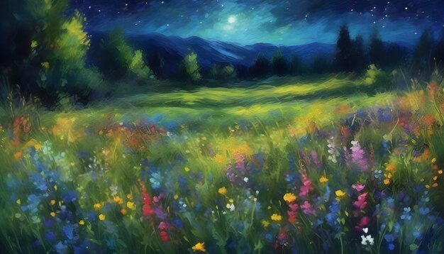 PSD a tranquil wildflower meadow landscape abstract art