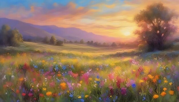 PSD a tranquil wildflower meadow landscape abstract art