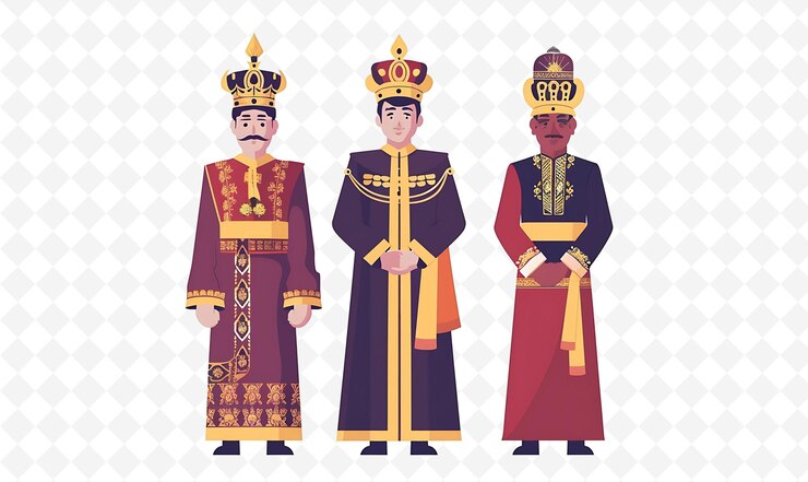 PSD a vector illustration of three men in traditional clothes