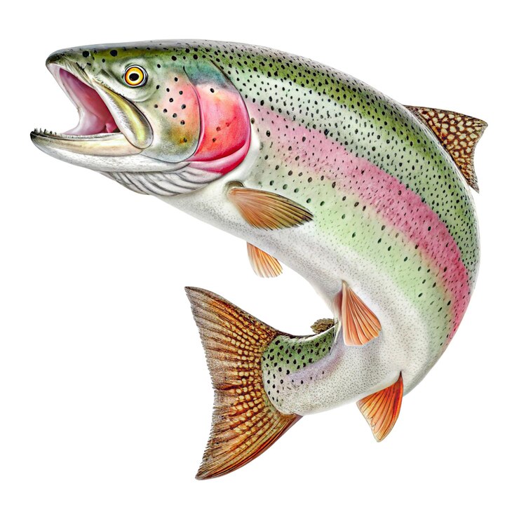 PSD a vibrant rainbow trout leaping out of the water