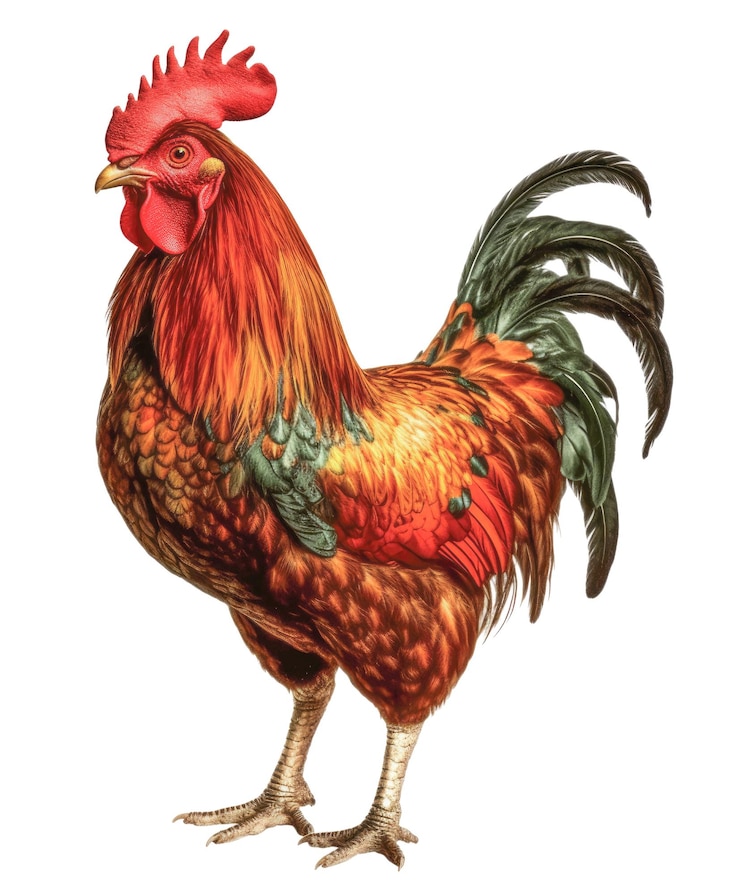 PSD a vibrant rooster on a transparent background generative ai
