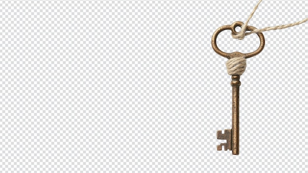 A Vintage Brass Key Isolated on a String Perfect for Artistic and Nostalgic Designs in Home Decor or Craft Projects