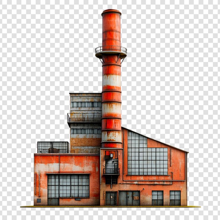 PSD a vintage industrial factory building with rusty chimney