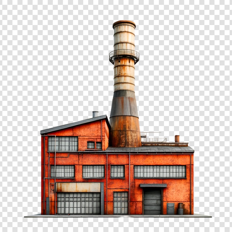PSD a vintage industrial factory building with rusty chimney
