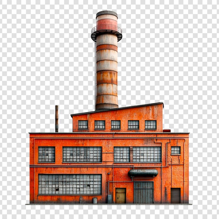 PSD a vintage industrial factory building with rusty chimney
