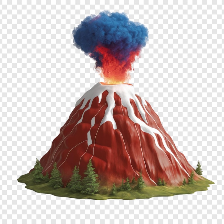 PSD a volcano with a blue and red smoke