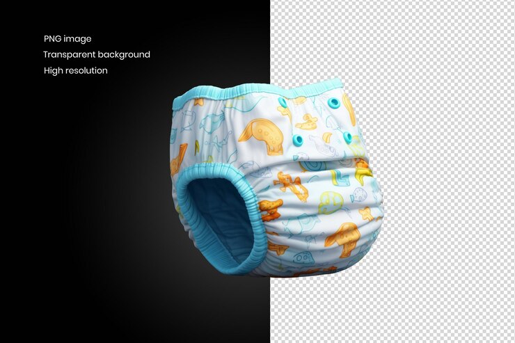 PSD a white and blue baby swim diaper with a cartoon print background removed