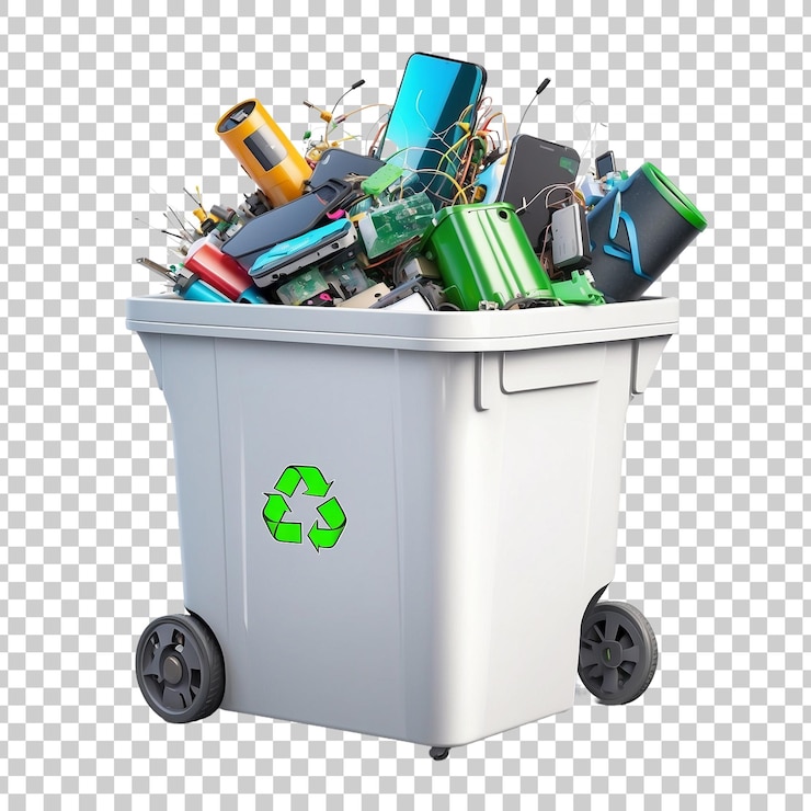 PSD a white recycling bin with a green recycle sticker on it