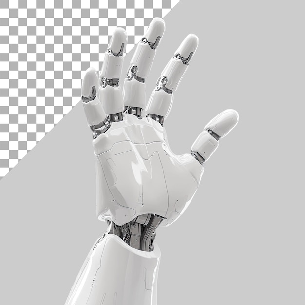 a white robot hand with an open palm on an transparent background