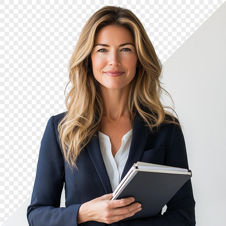 PSD a woman holding a folder with the word quot i  m a quot