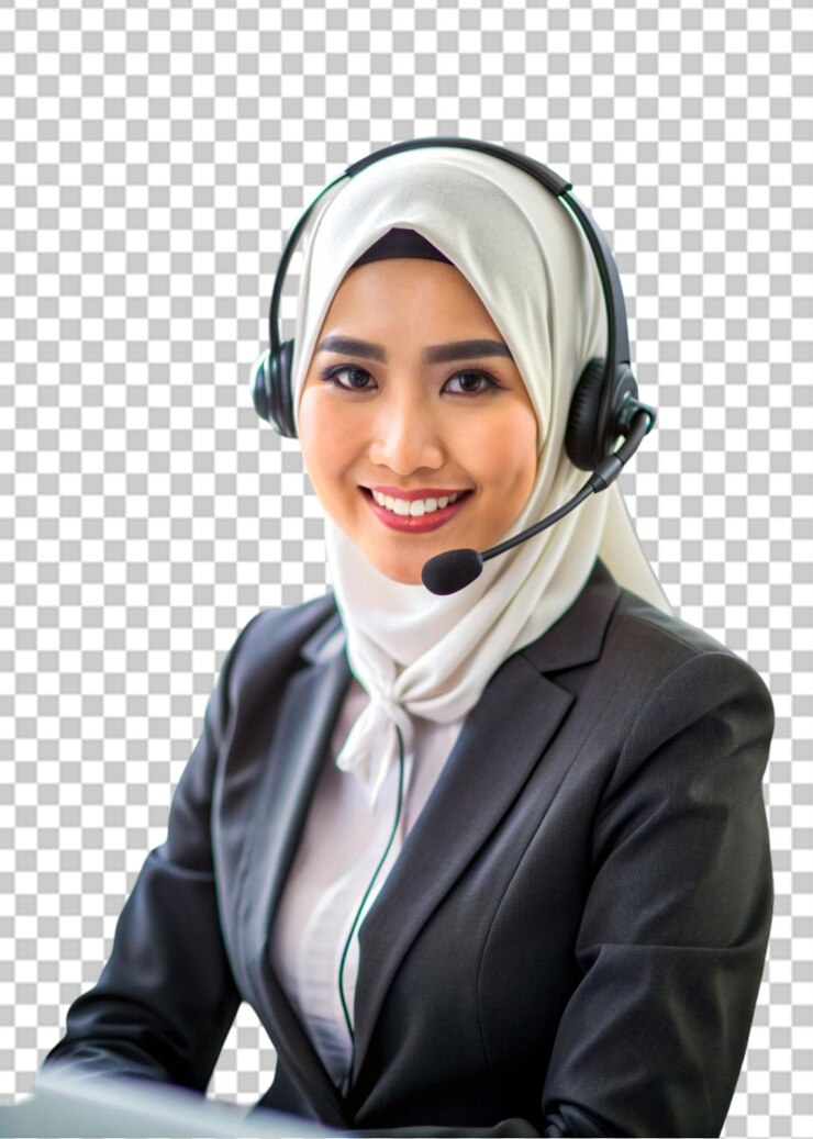 PSD a woman in a headset smiling