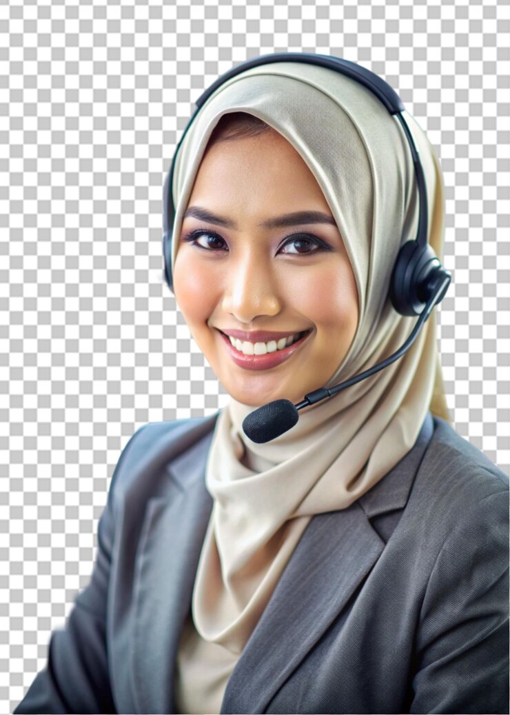 PSD a woman in a headset smiling