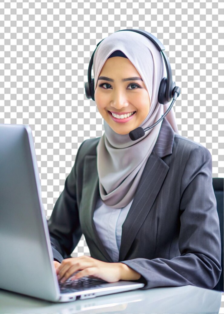 PSD a woman in a headset smiling