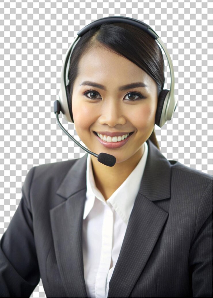 PSD a woman in a headset smiling