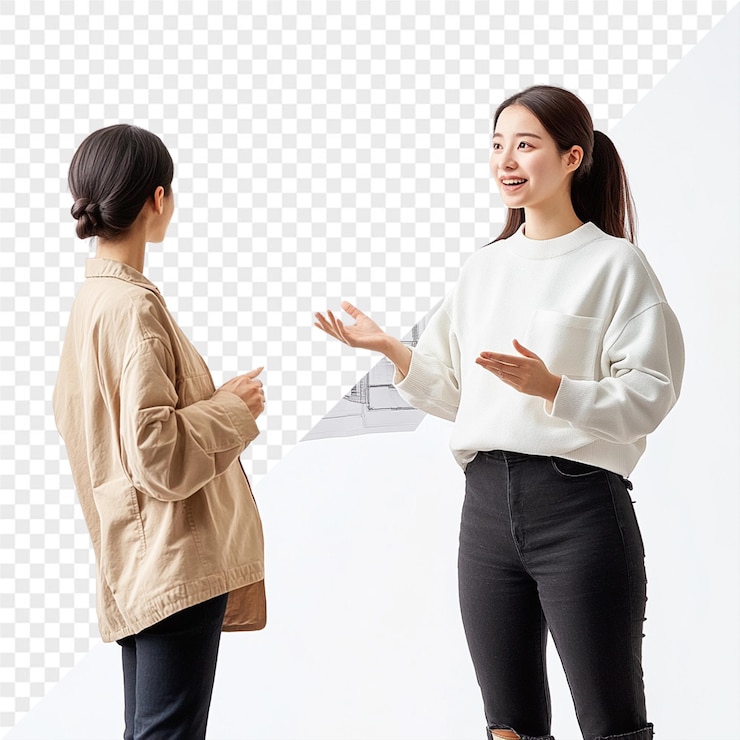 PSD a woman in a white sweater is talking to a woman