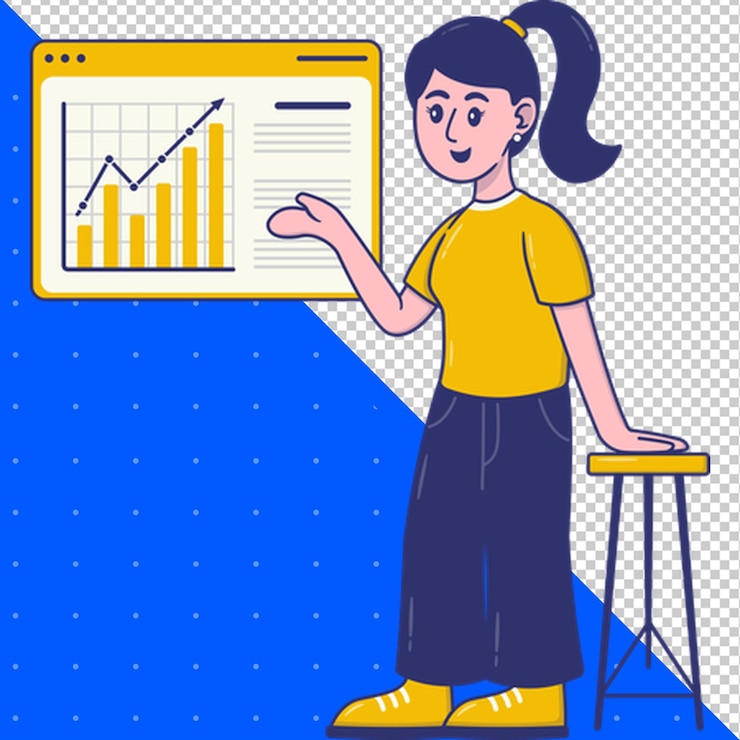 PSD a woman is holding a graph that says graph on it