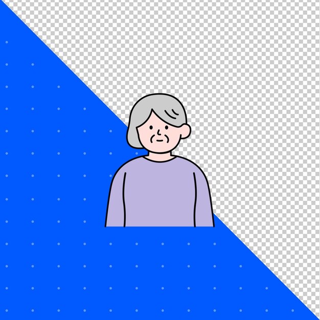 a woman is standing in front of a blue background with a picture of a woman