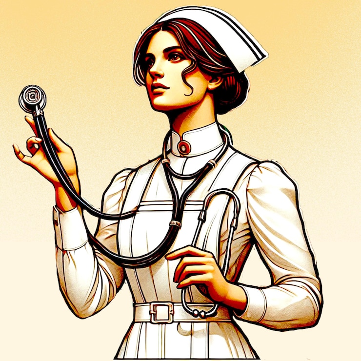 PSD a woman with a stethoscope on her neck is holding a stethoscope
