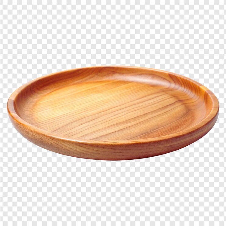 PSD a wooden bowl on a white background with a brown wooden lid png file wooden plate isolated on