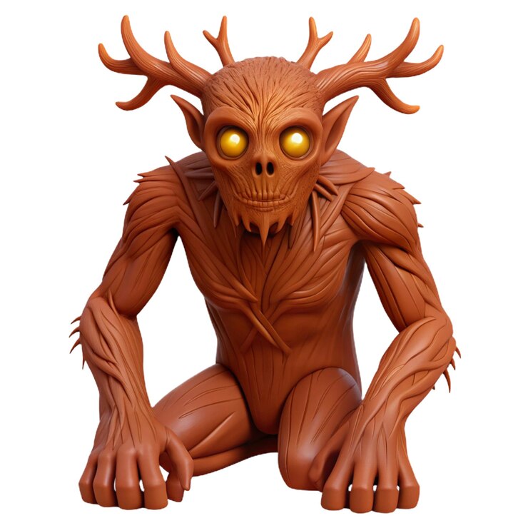 PSD a wooden creature with antlers and antlers is sitting on a white background