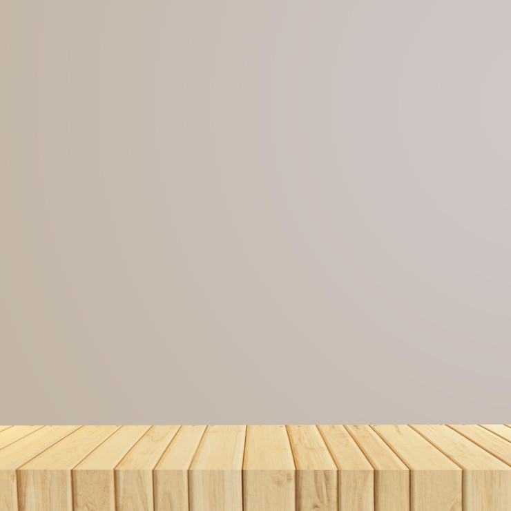 PSD a wooden shelf with a gray background and a white wall behind it