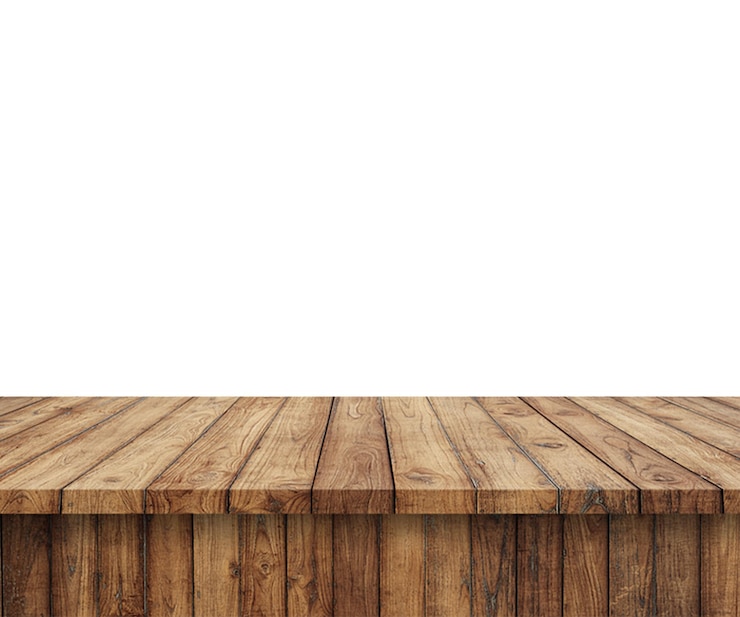 PSD a wooden table with a white background