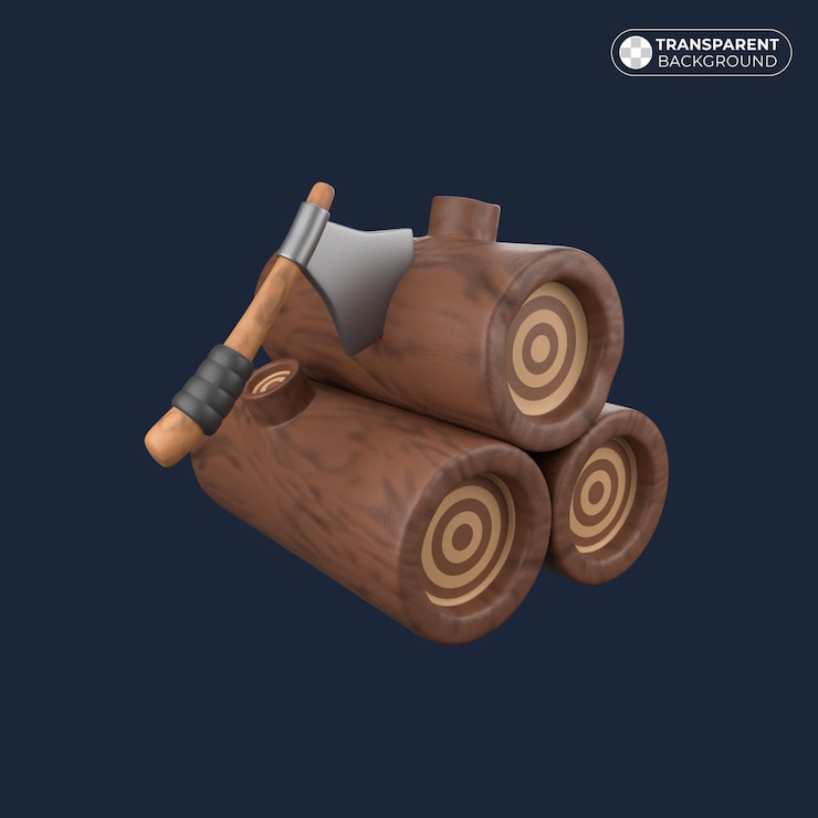 PSD a wooden tool with a wooden handle and a large wooden log in the middle