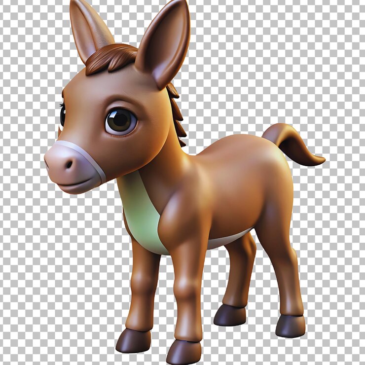 PSD a wooden toy of a horse with a green collar and a brown leather saddle