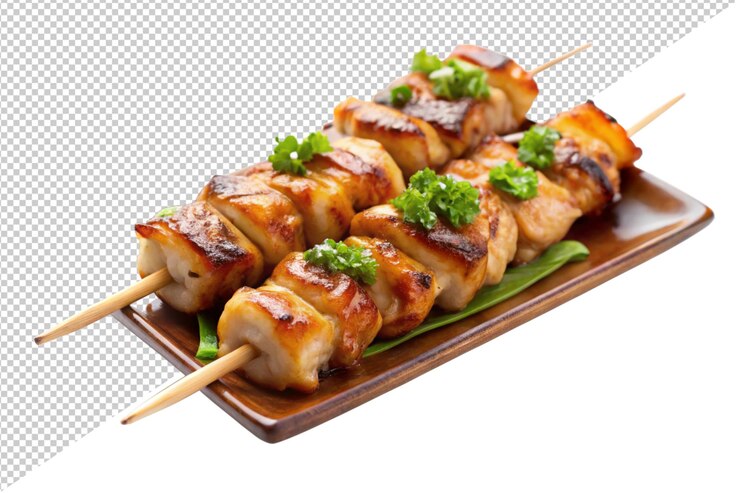 PSD a wooden tray with a variety of skewers on it