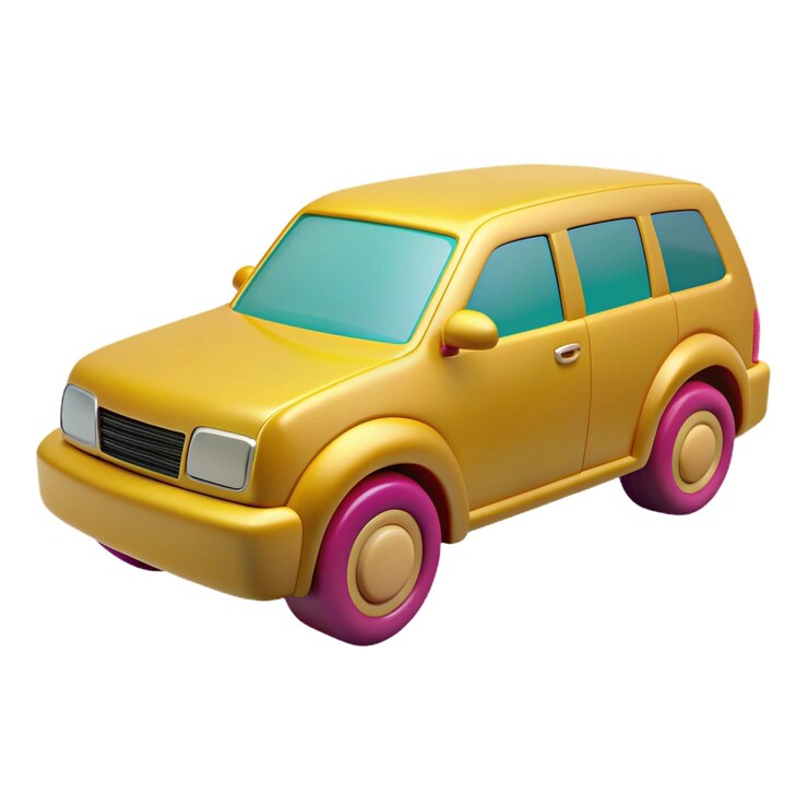PSD a yellow car with purple tires and pink rims