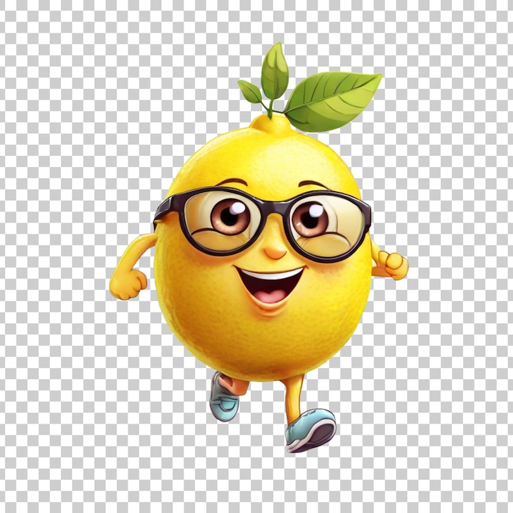PSD a yellow lemon with glasses and a smile on it